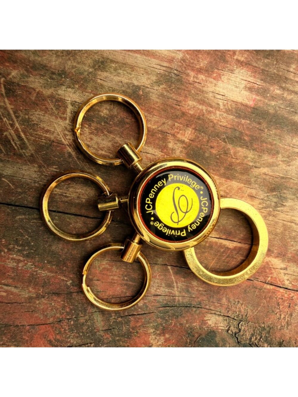 Vintage Gold-Tone Multi-Ring Keychain With U.S. Patent No. 5174139 Collectible